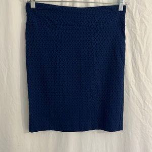 Blue patterned pull on above the know pencil skirt
